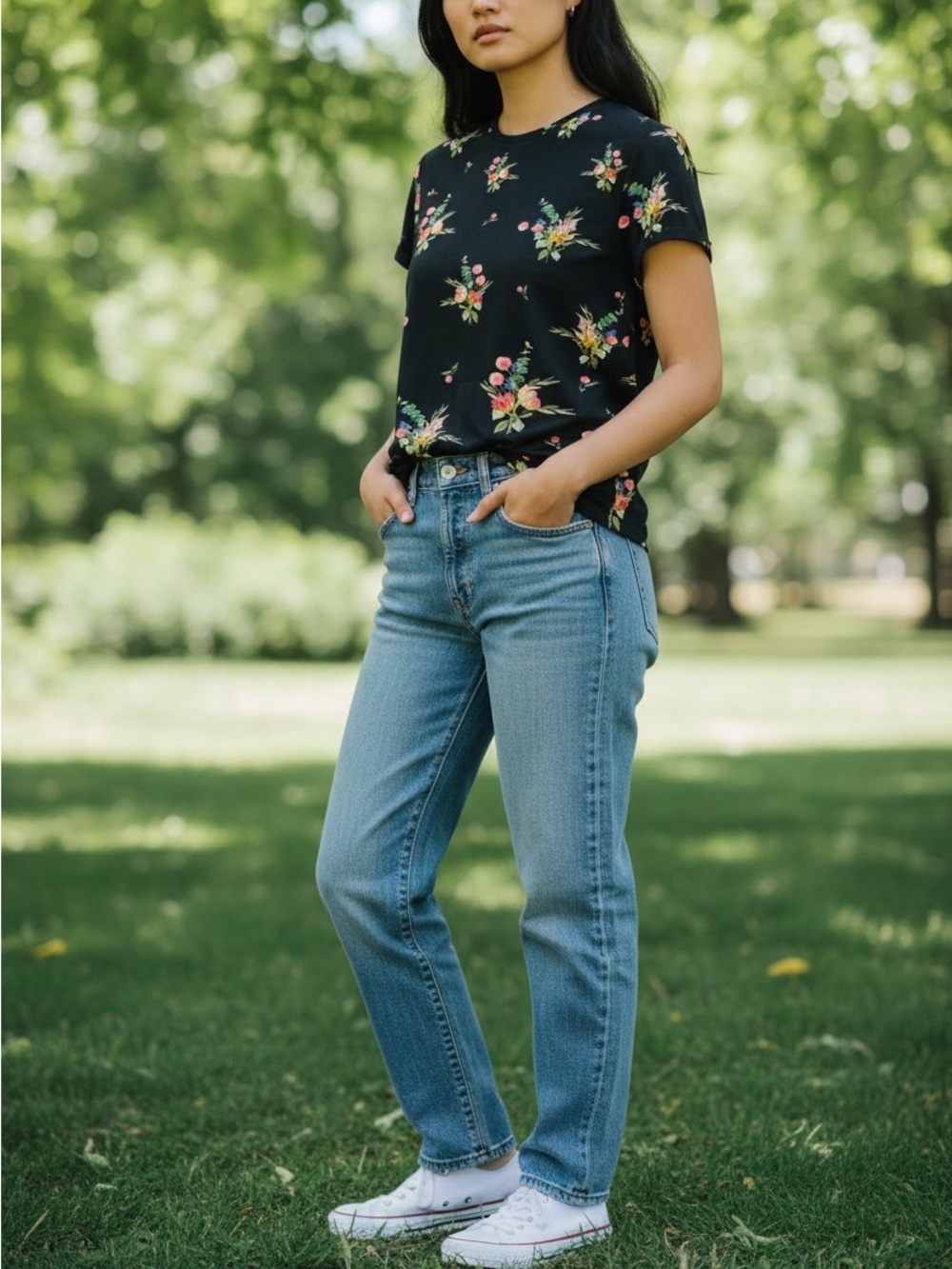 Ted Baker Periie sandalwood floral jersey fitted tee in black Size 2 (US 4-6)